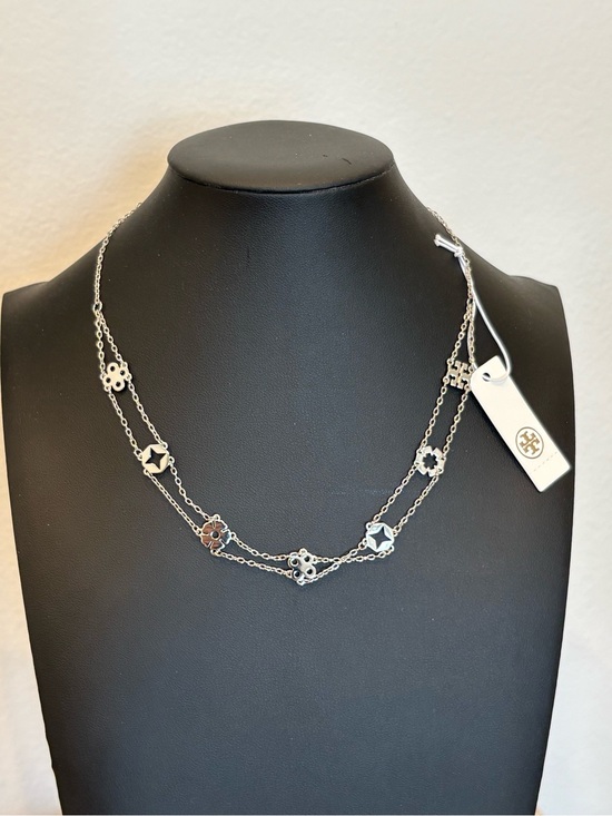 Tory Burch Jewelry - Tory Burch Silver Double Strand Floral & Geometric Charm Necklace